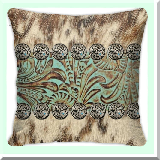Country Western Turquoise Teal Pillowcase - Decorative 18x18 Inch Square Cushion Cover for Home Decor, Sofa, Living Room, Bed, Car - Cowboy Brown Beige Fashion Pattern Throw Pillow Cover