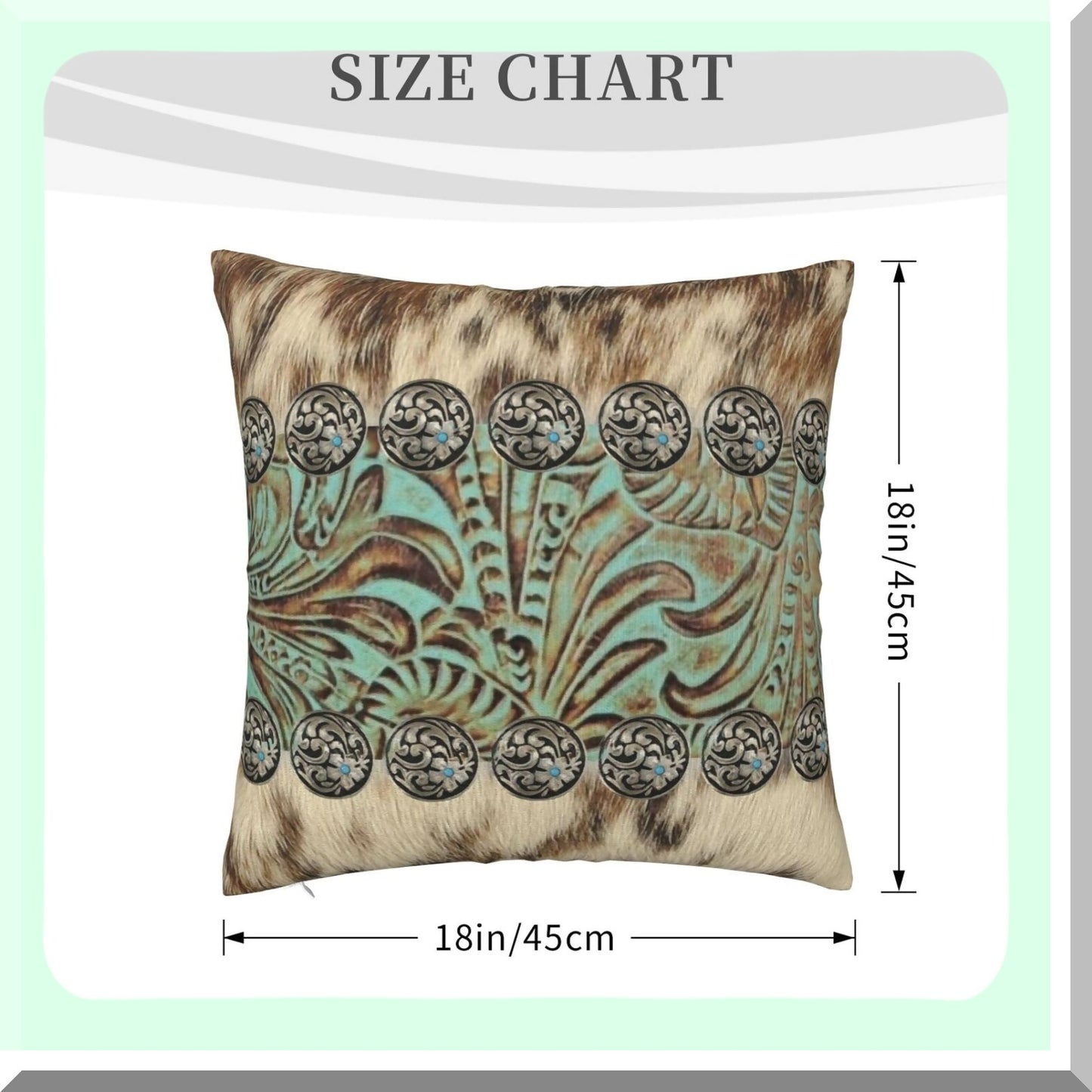 Country Western Turquoise Teal Pillowcase - Decorative 18x18 Inch Square Cushion Cover for Home Decor, Sofa, Living Room, Bed, Car - Cowboy Brown Beige Fashion Pattern Throw Pillow Cover
