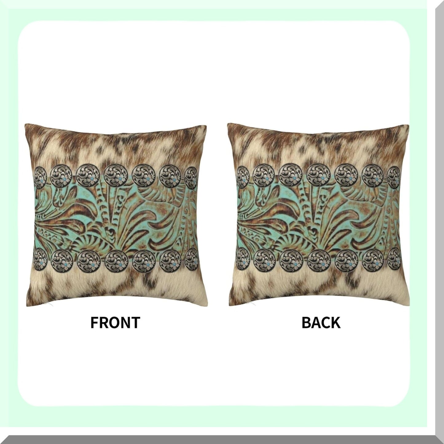 Country Western Turquoise Teal Pillowcase - Decorative 18x18 Inch Square Cushion Cover for Home Decor, Sofa, Living Room, Bed, Car - Cowboy Brown Beige Fashion Pattern Throw Pillow Cover