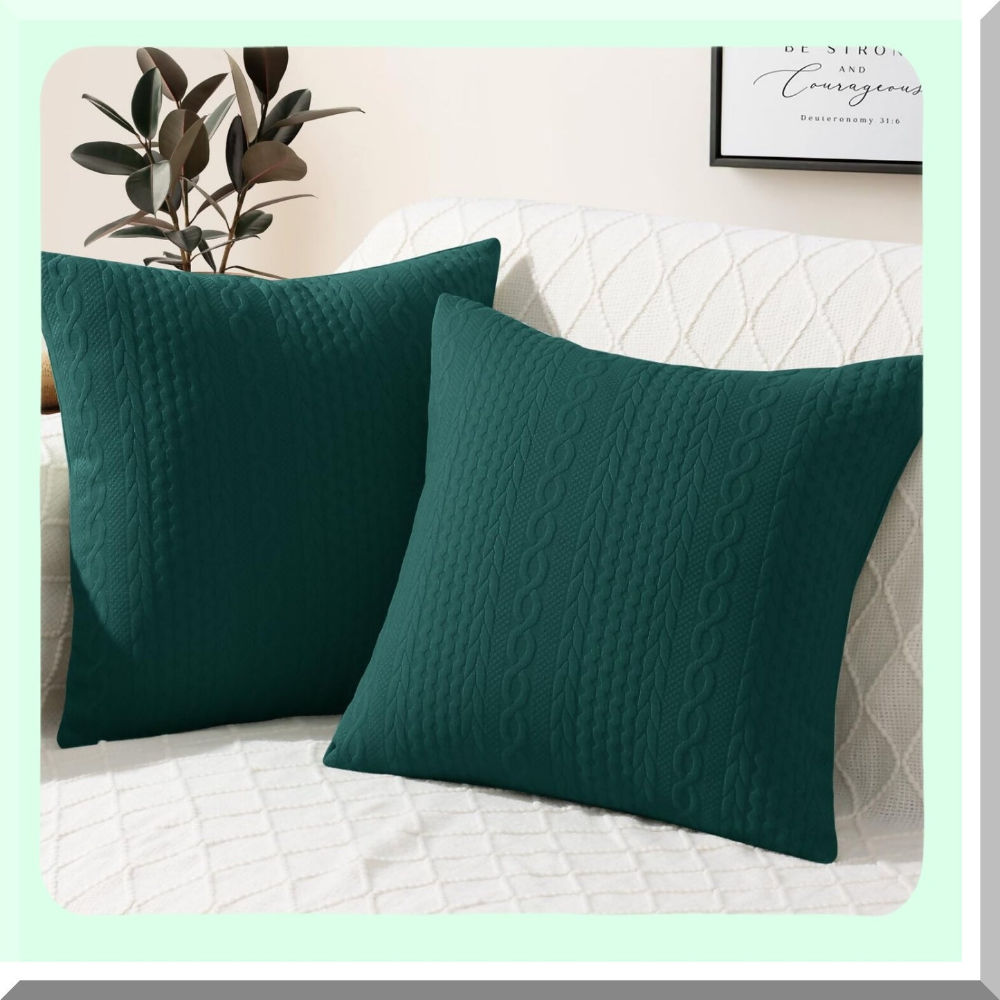 Twisted Rope Pattern Decorative Pillow Covers - Set of 2 18x18 for Sofa Bed, Stretchy Embossed Couch Pillow Covers in Dark Green - Home Decor Accents