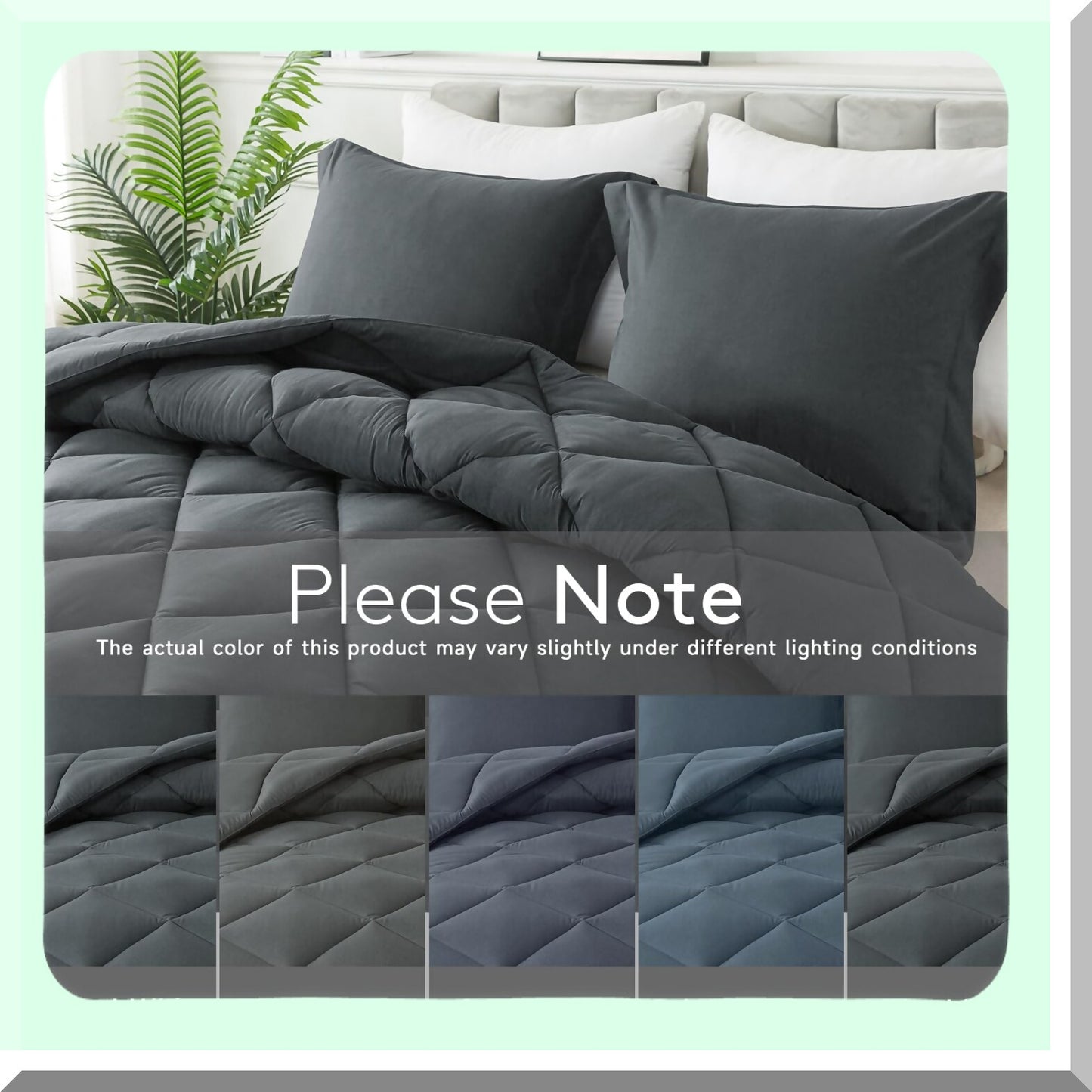 Luxury Down Alternative Comforter Set - Queen Size Bedding with 2 Pillow Shams - All Season Lightweight Bed Comforters - Machine Washable - Dark Grey