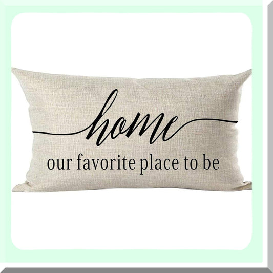 Family Love Quote Decorative Lumbar Pillow Cover - Home Sweet Home - Cotton Linen - 12 x 20 Inches