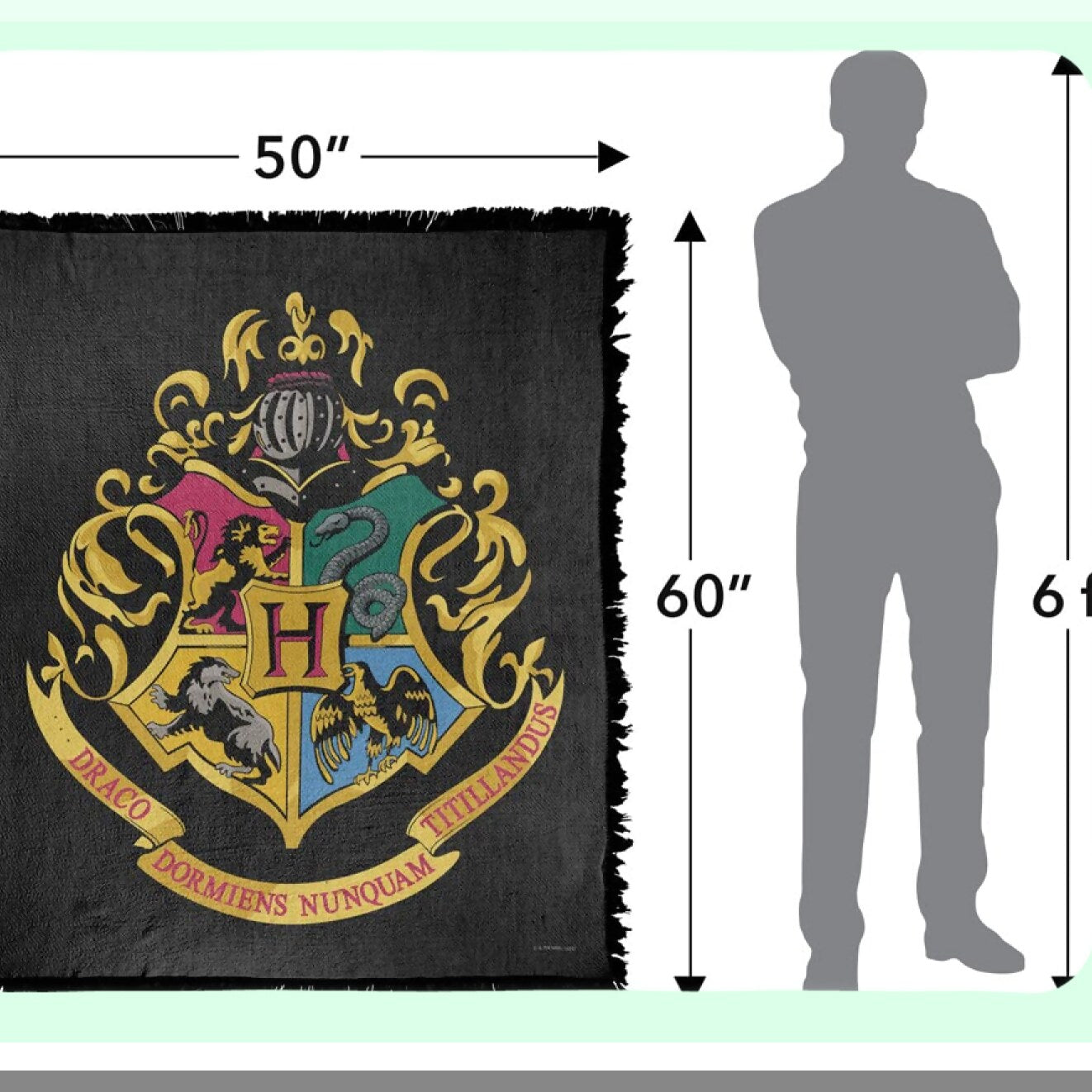 Hogwarts Crest Magic Woven Tapestry Throw - 50"x60" Cotton Blend Blanket with Fringe