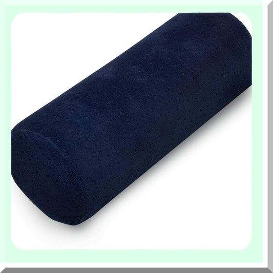 Bamboo Comfort Cervical Support Pillow - Round Cylinder Bolster Roll for Neck, Back, Legs - Washable Cover - Ergonomic Design - Navy Blue