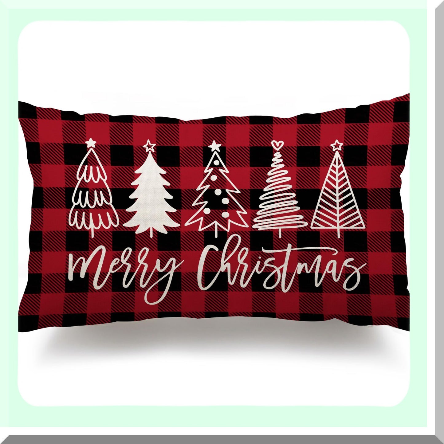 Winter Wonderland Plaid Pillow Covers - Set of 2 Decorative Tree Merry Red Black Throw Pillows for Home Couch - 12x20 Inch Cozy Decor