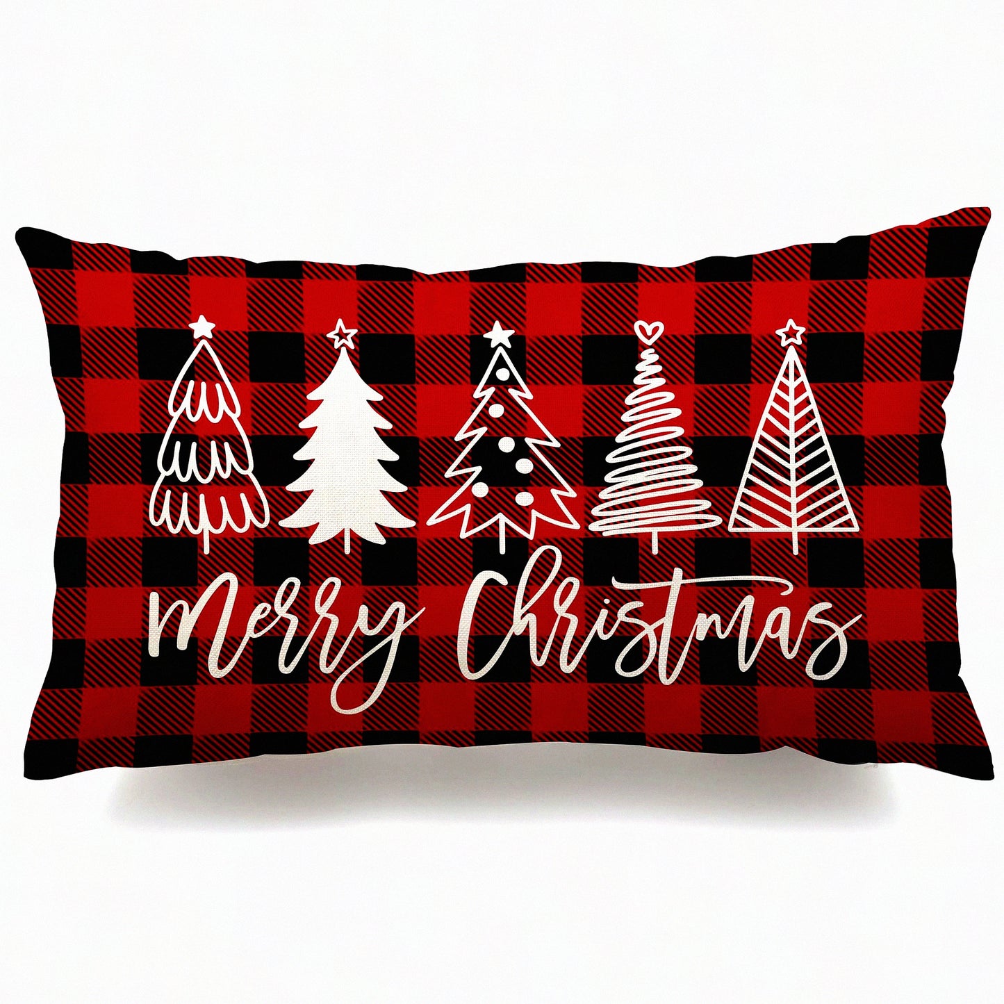 Winter Wonderland Plaid Pillow Covers - Set of 2 Decorative Tree Merry Red Black Throw Pillows for Home Couch - 12x20 Inch Cozy Decor