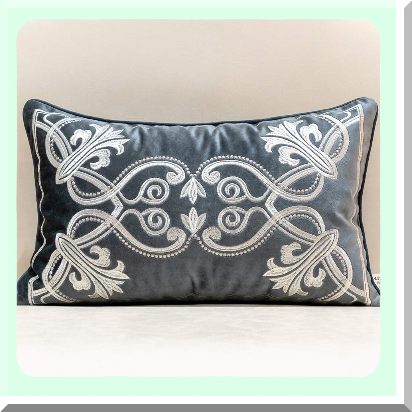 Luxury Velvet Petunias Embroidery Cushion Cover - European Home Decor Pillowcase for Sofa Chair Bedroom Living Room - Gray - 12 x 20 Inch