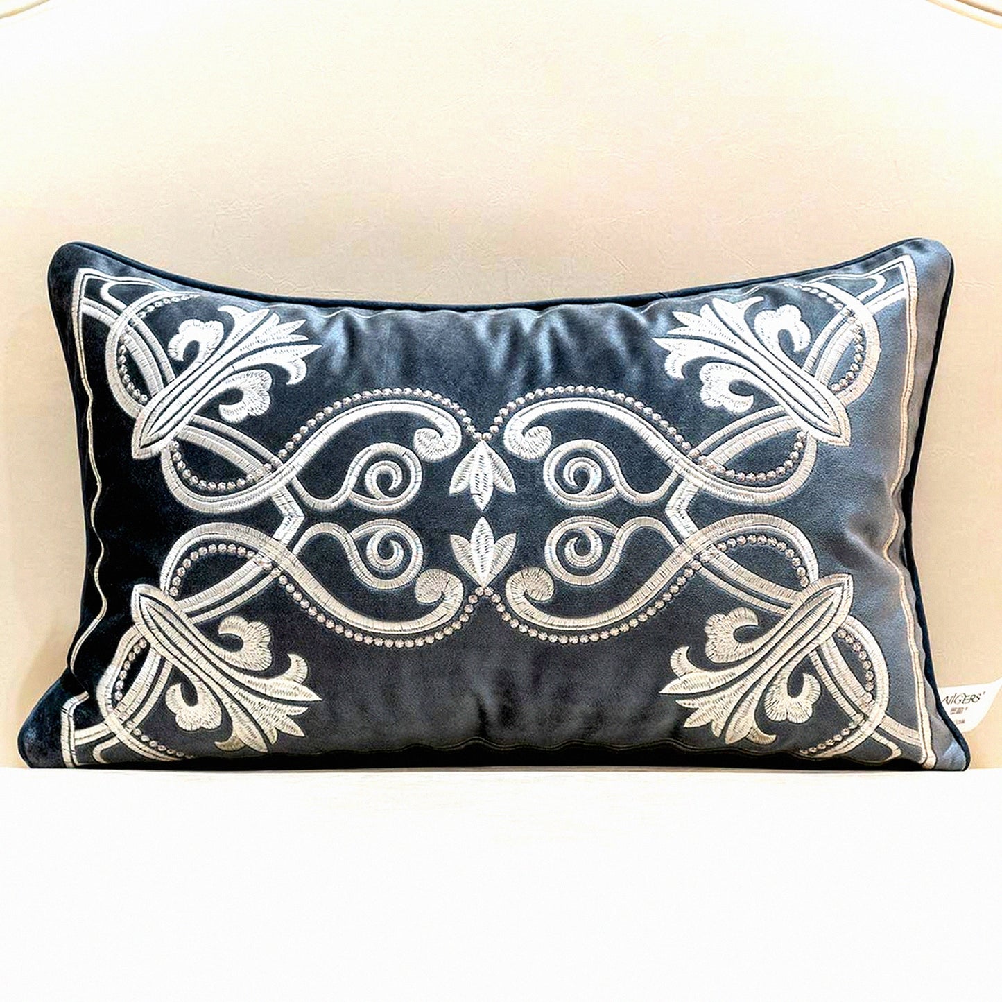 Luxury Velvet Petunias Embroidery Cushion Cover - European Home Decor Pillowcase for Sofa Chair Bedroom Living Room - Gray - 12 x 20 Inch