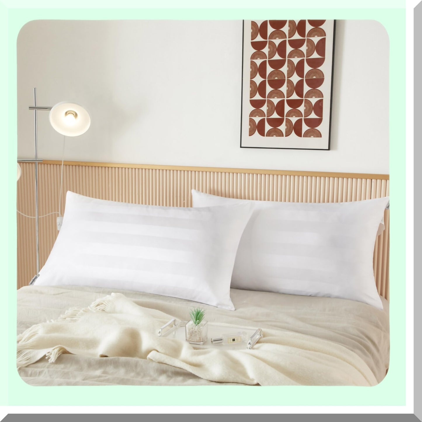 Luxury Stripe Jacquard Pillows - Set of 2 | Premium Size Bed Pillows with Jacquard Stripe Design | Plush and Comfortable for a Restful Sleep Experience