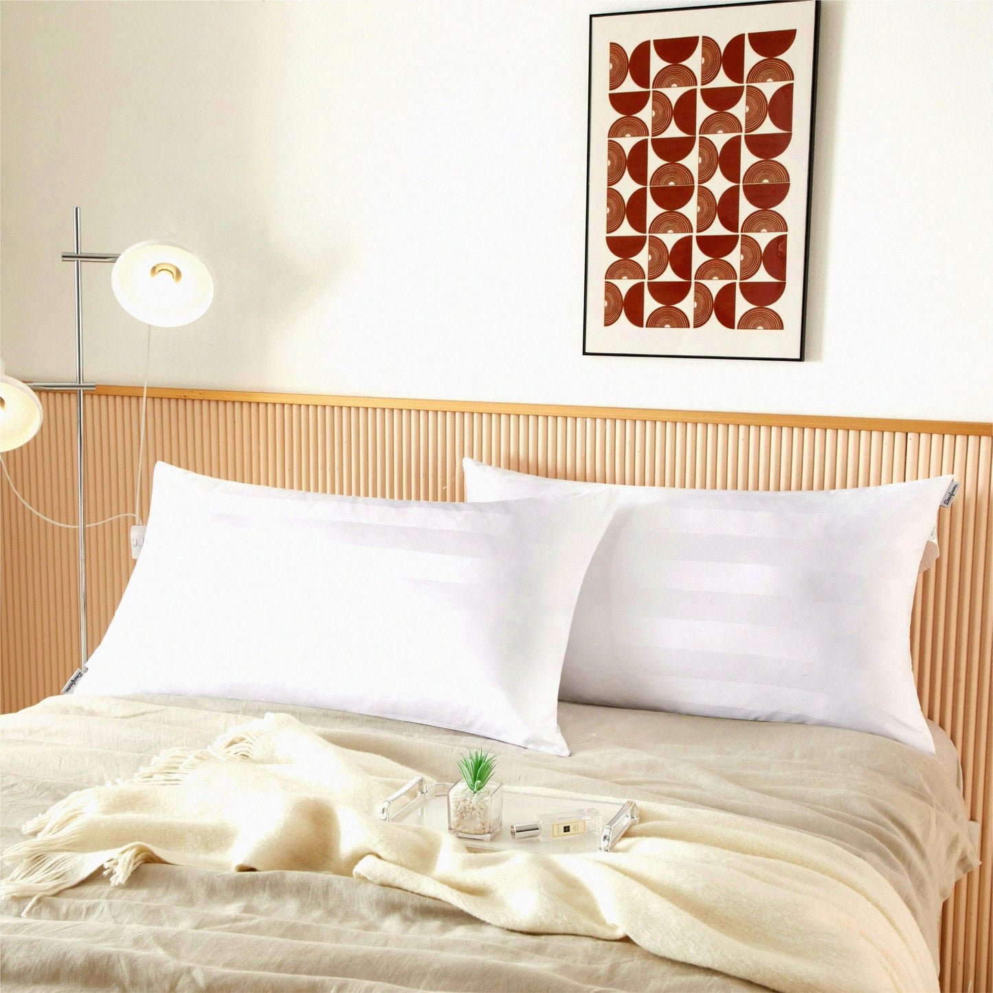 Luxury Stripe Jacquard Pillows - Set of 2 | Premium Size Bed Pillows with Jacquard Stripe Design | Plush and Comfortable for a Restful Sleep Experience