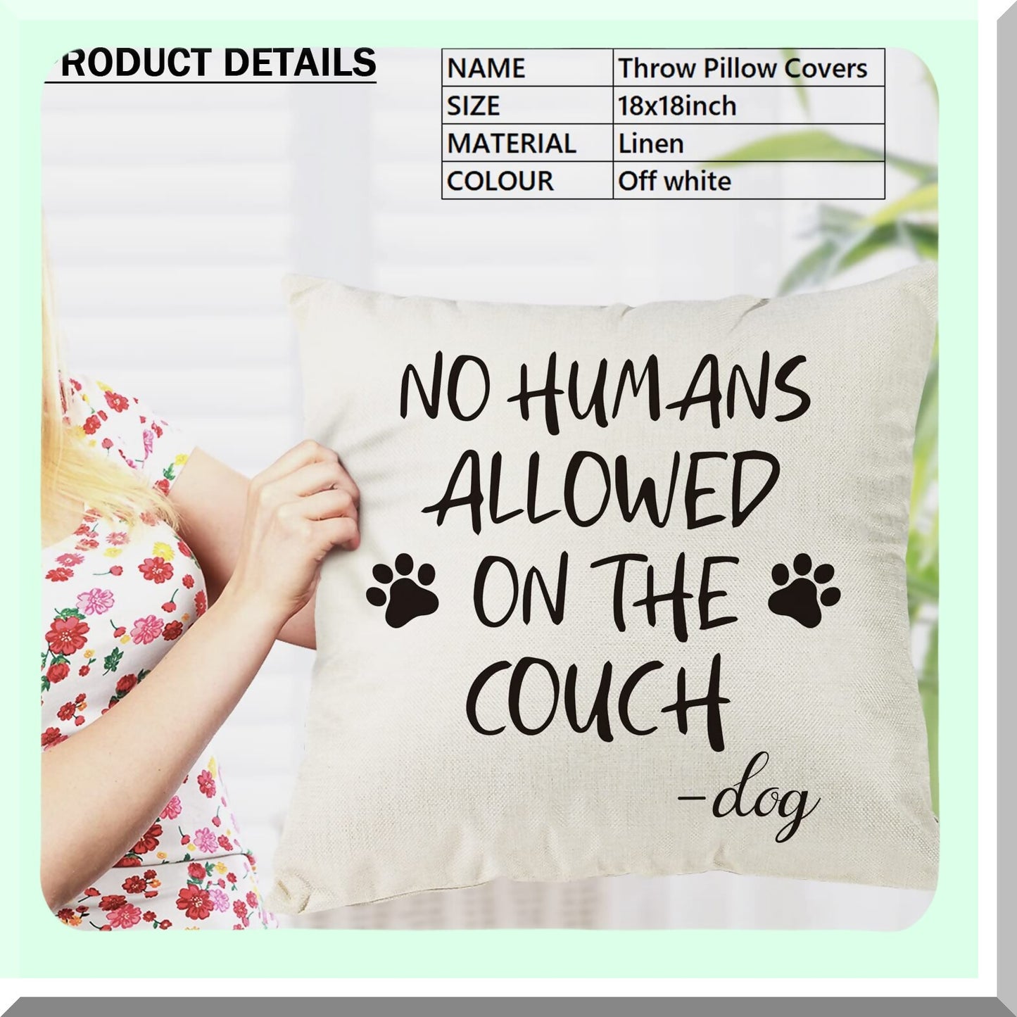 Funny Paws Only Pillow Cover - Dog Lover's Decorative Gift for Sofa & Bedroom. Unique Birthday Gift for Dog Owners. No Humans Allowed on The Couch Design.