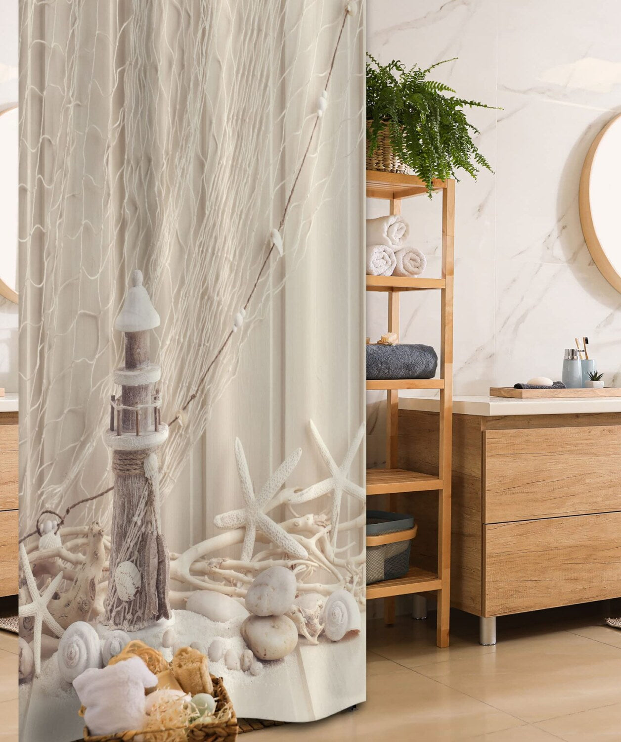 Marine Theme Sea Stars Shells Shower Curtain 36x72