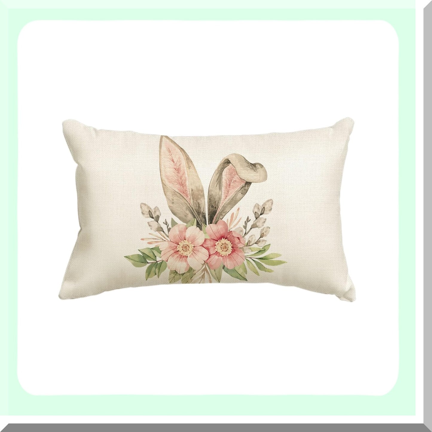 Spring Bunny Floral Pillow Cover - 12x20 Inch Happy Holiday Cushion Case for Sofa Couch Decor
