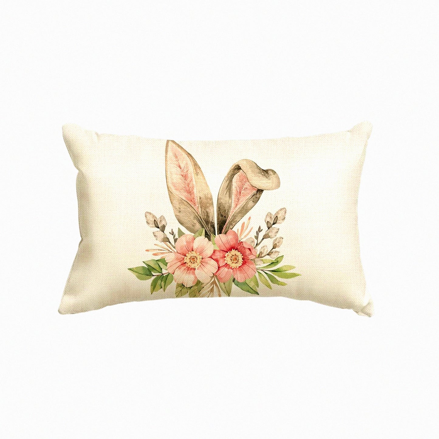 Spring Bunny Floral Pillow Cover - 12x20 Inch Happy Holiday Cushion Case for Sofa Couch Decor