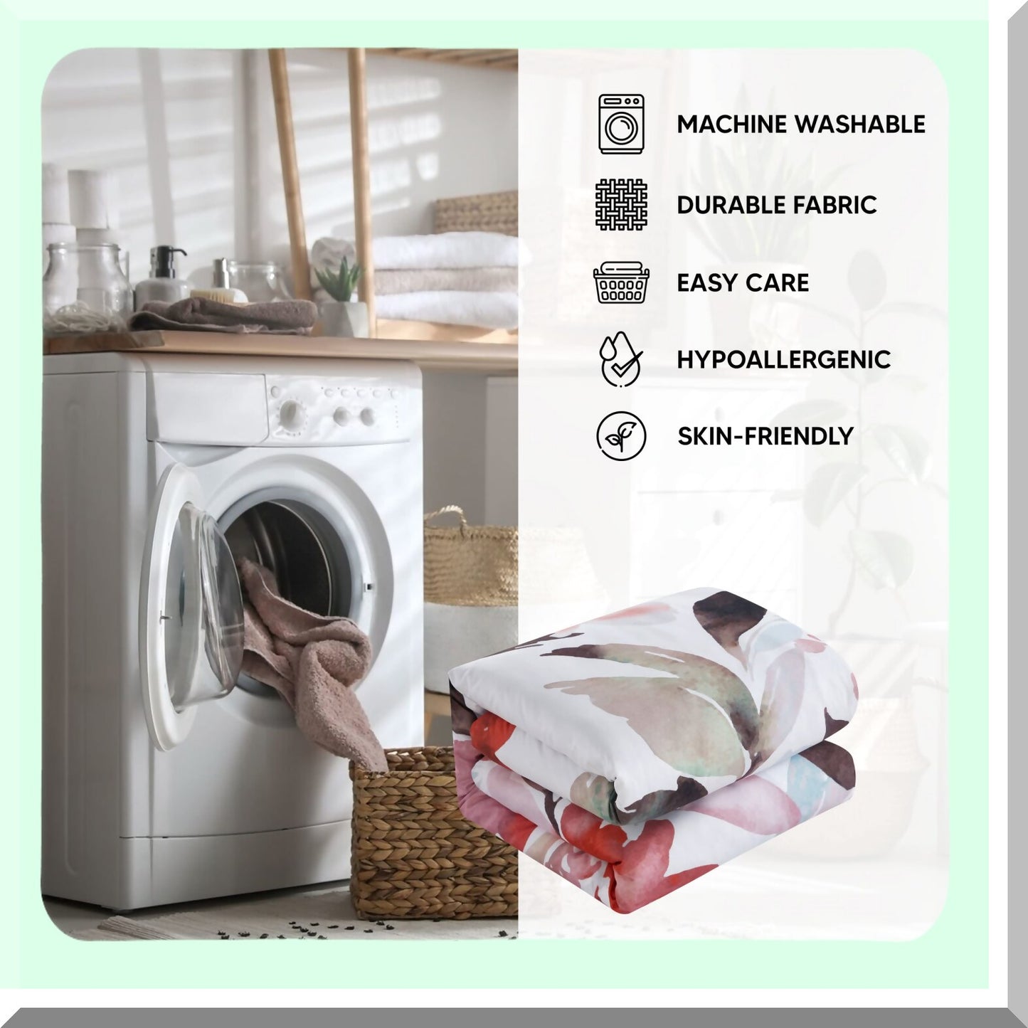 Watercolor Bloom 4-Piece Reversible Comforter Set - Floral Design Bedding with Decorative Pillows and Sham - Twin Size