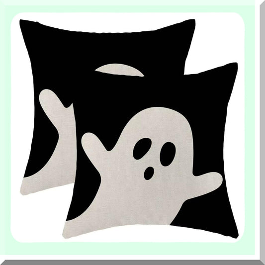 Ghostly Farmhouse Pillow Covers - Set of 2, 20x20 Inch Black & White Throw Pillows. Linen Decorative Cases for Couch, Sofa, Bedroom & Outdoor Decor.