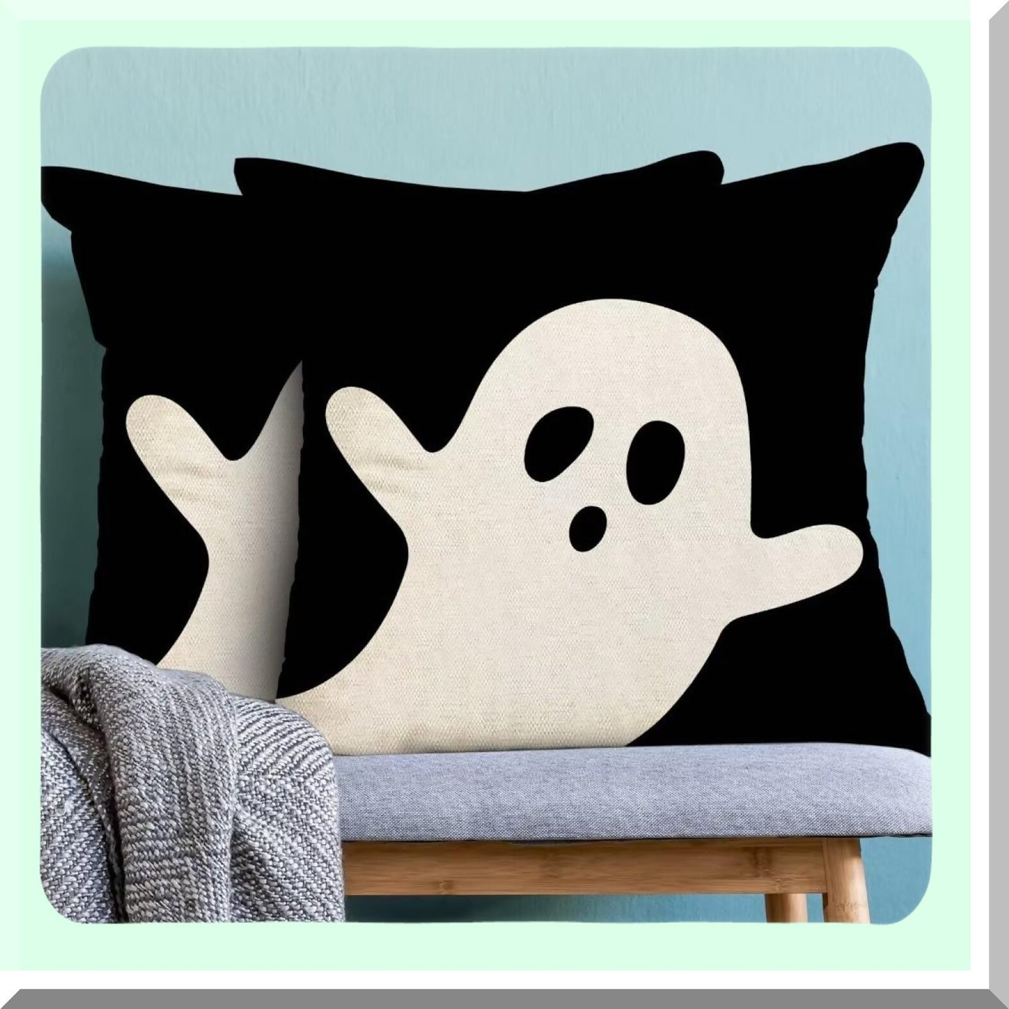 Ghostly Farmhouse Pillow Covers - Set of 2, 20x20 Inch Black & White Throw Pillows. Linen Decorative Cases for Couch, Sofa, Bedroom & Outdoor Decor.
