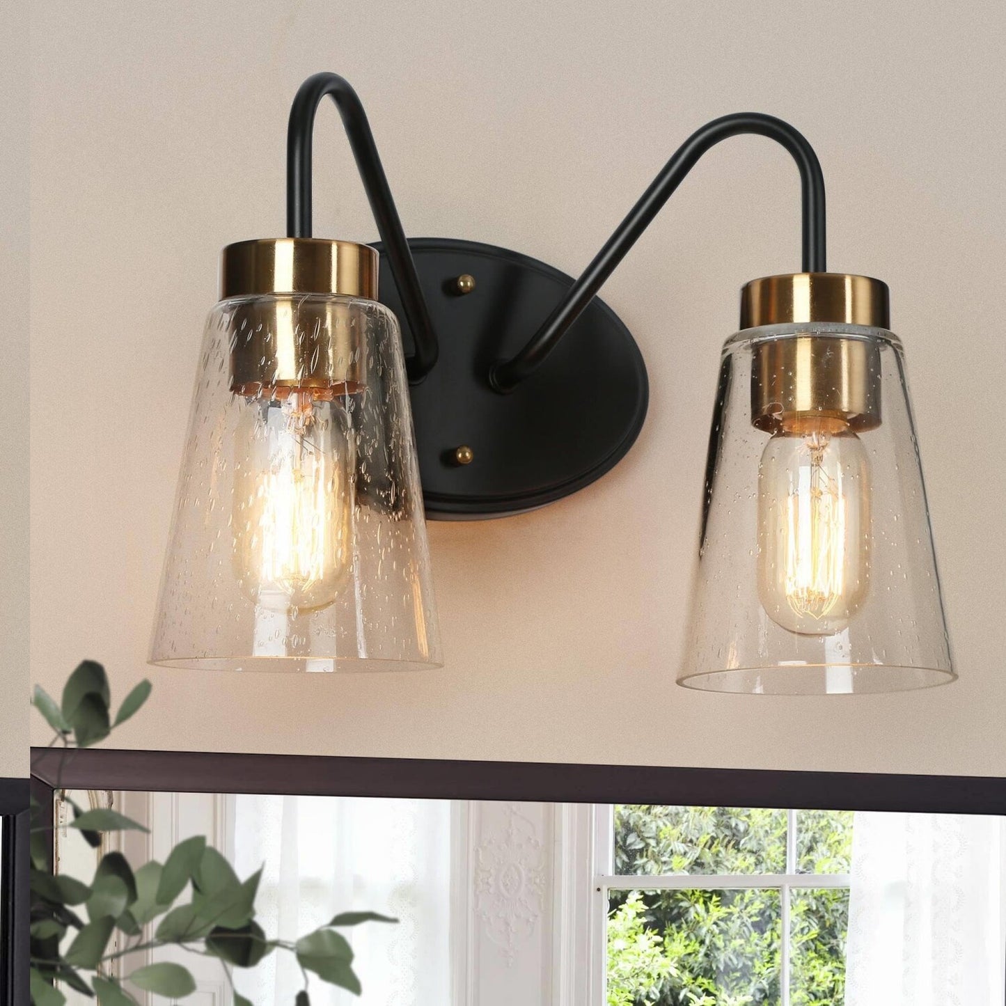 2-Light Black Gold Vanity Wall Sconces