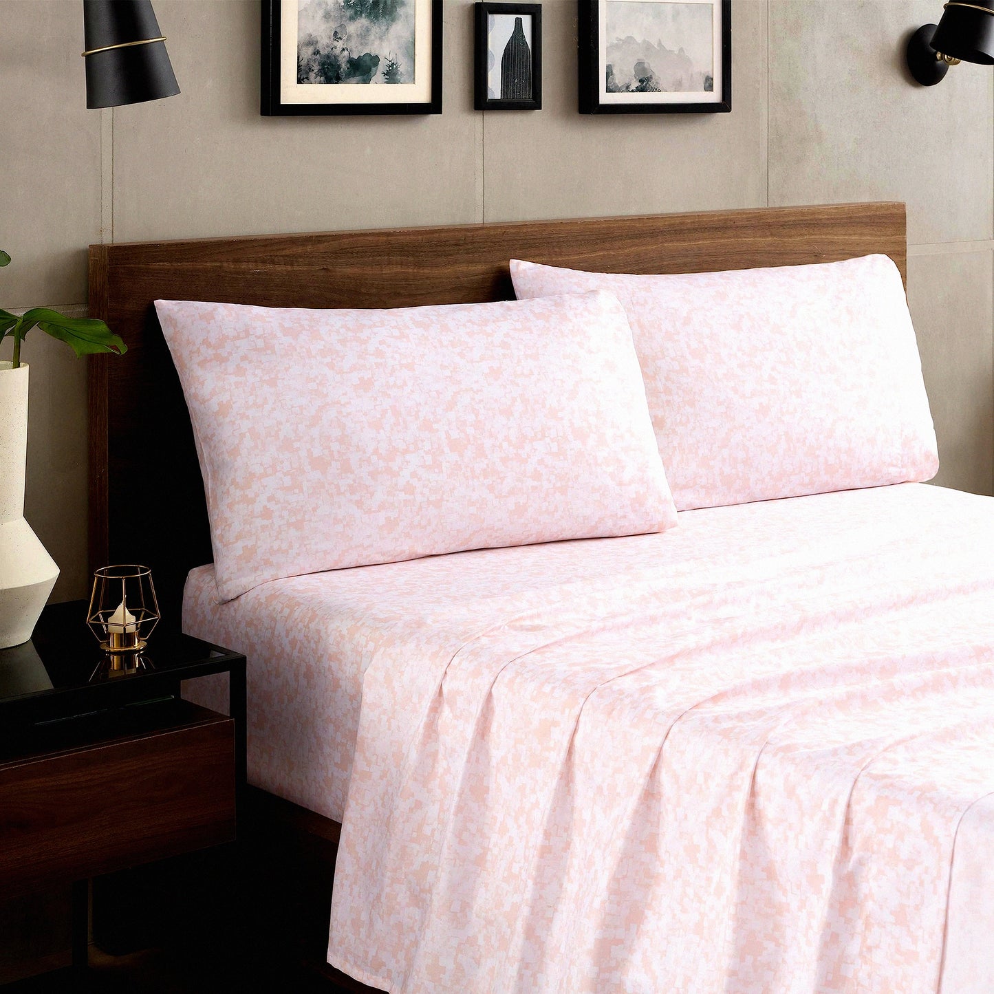 Mauve Dream 4-Piece Sheet Set - Abstract Printed Fitted Sheet, Flat Sheet, Pillowcases - Soft, Cozy Bedding for Bedroom Decor - Queen/King Size