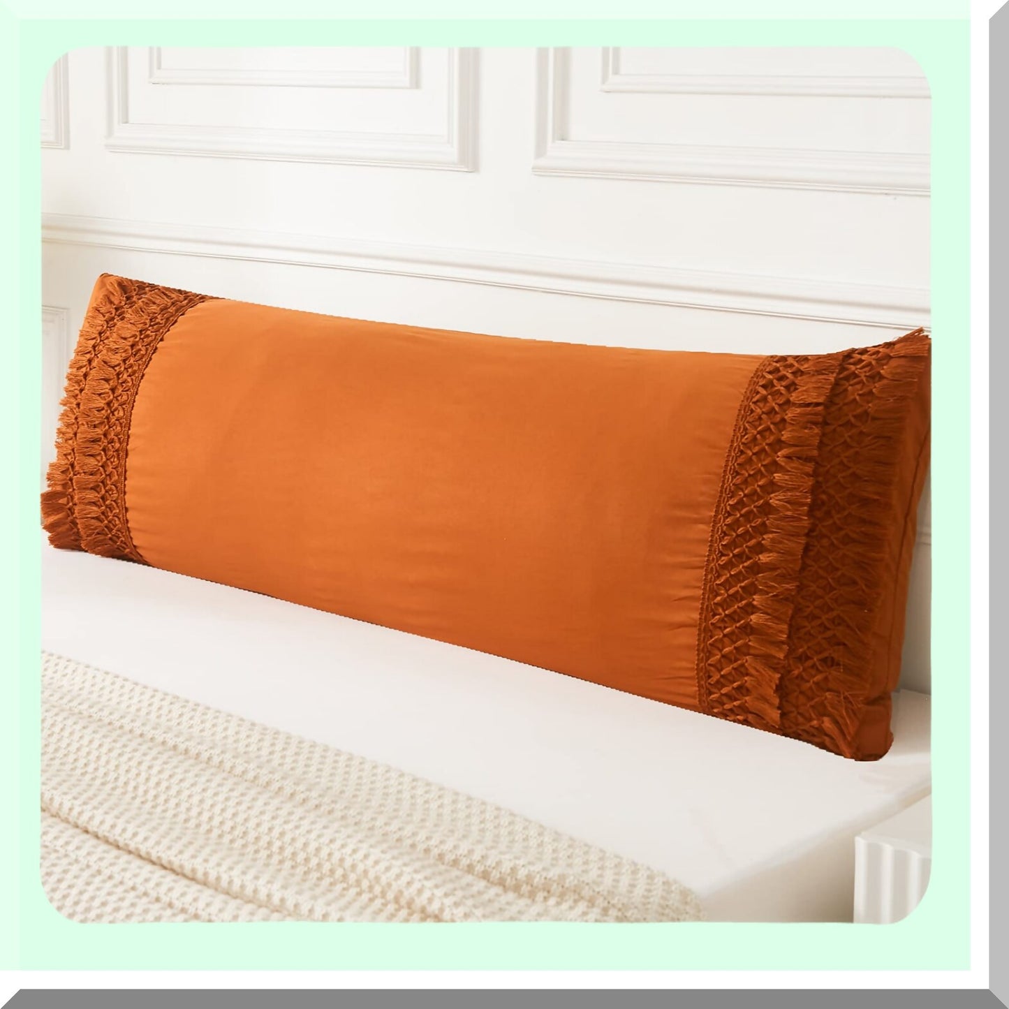 Rustic Boho Macrame Body Pillow Cover - 20x54 inches with Pocket Closure - Burnt Orange Tel Decor - Chic Body Pillow Case - Rust Tel Pattern