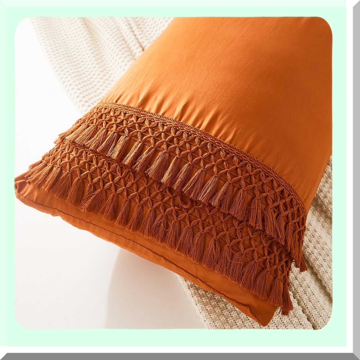 Rustic Boho Macrame Body Pillow Cover - 20x54 inches with Pocket Closure - Burnt Orange Tel Decor - Chic Body Pillow Case - Rust Tel Pattern