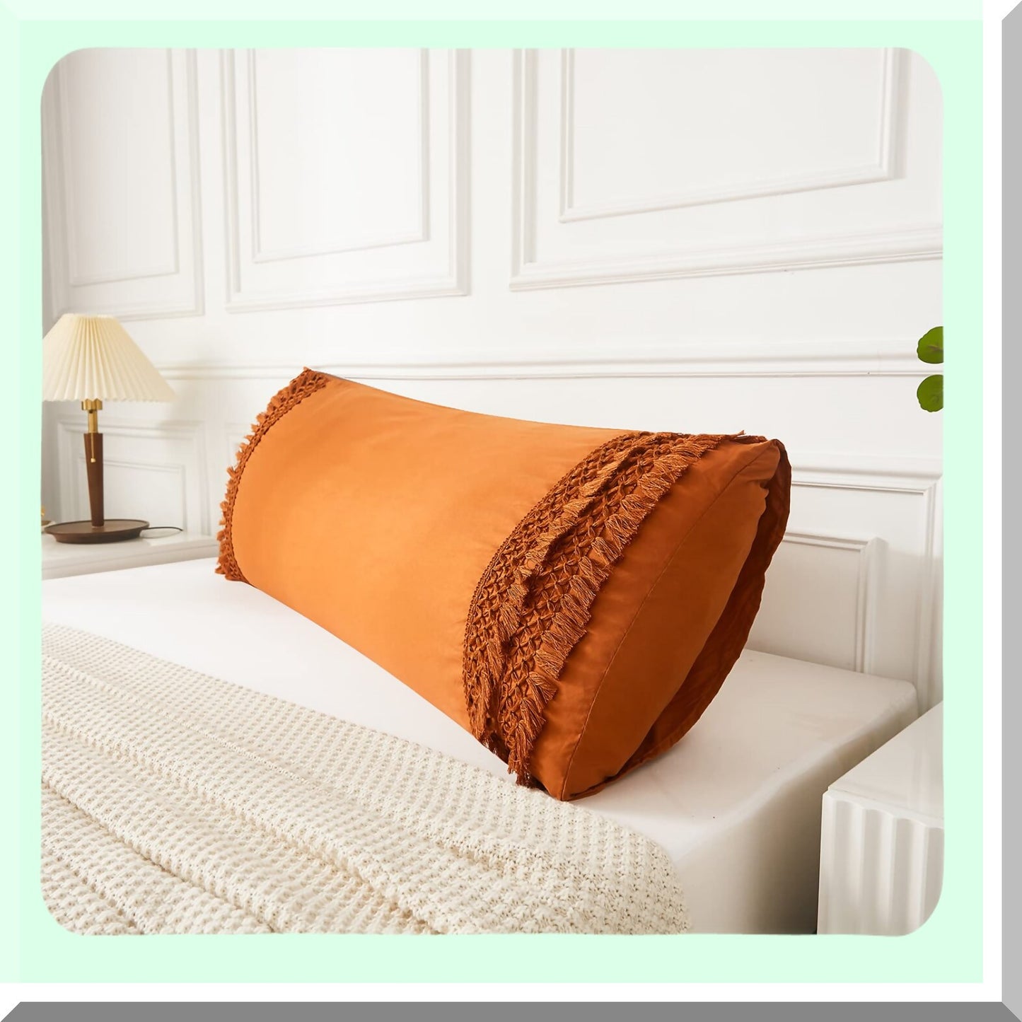 Rustic Boho Macrame Body Pillow Cover - 20x54 inches with Pocket Closure - Burnt Orange Tel Decor - Chic Body Pillow Case - Rust Tel Pattern