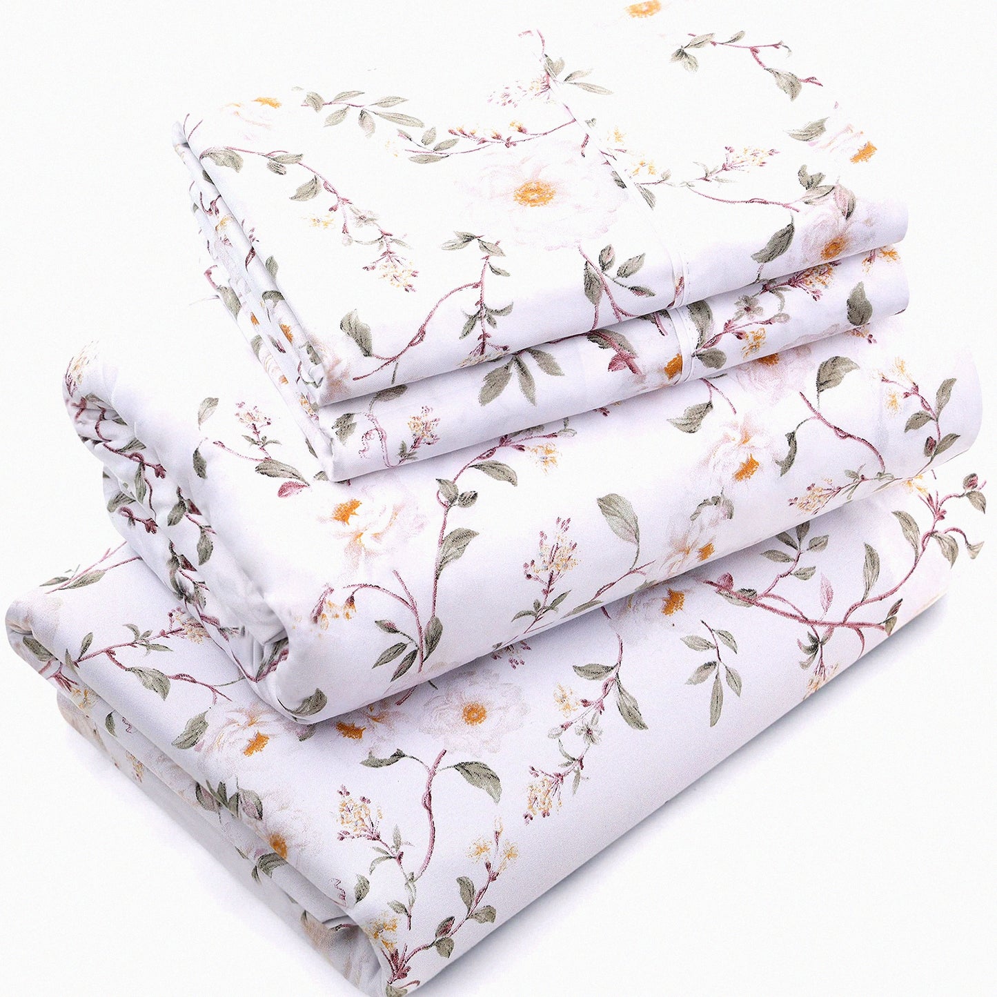 Vintage Floral Bliss 4-Piece Microfiber Sheet Set - Soft Bed Sheets with Deep Pocket for Easy Care and Comfort - Full Size