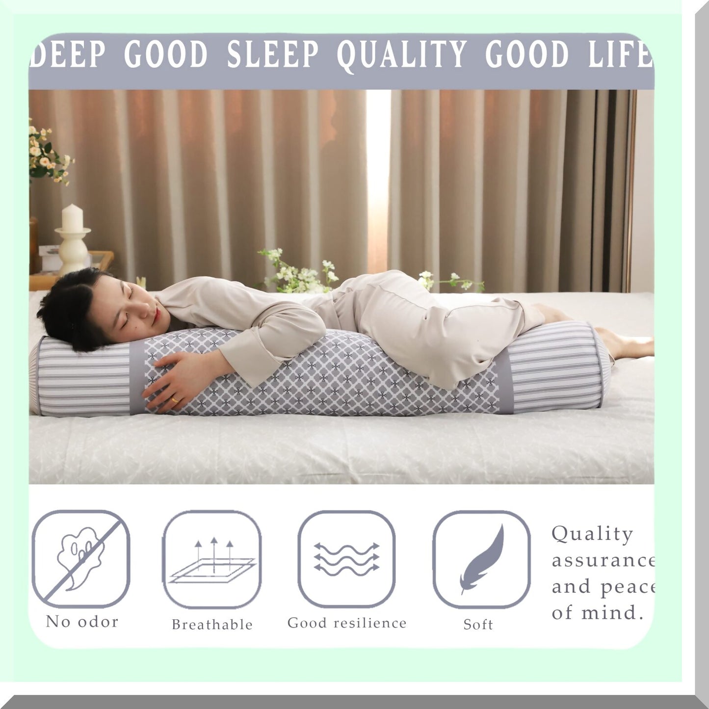 CozySleep Body Cylinder Pillow - 47in x 7.8in Full Body Pillow for Adults, Detachable Cover, Hugging Pillow for Sleeping, Grey Color