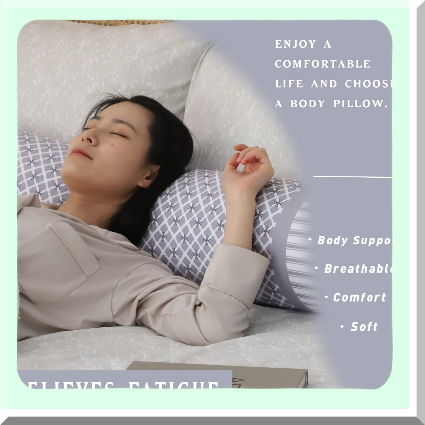 CozySleep Body Cylinder Pillow - 47in x 7.8in Full Body Pillow for Adults, Detachable Cover, Hugging Pillow for Sleeping, Grey Color