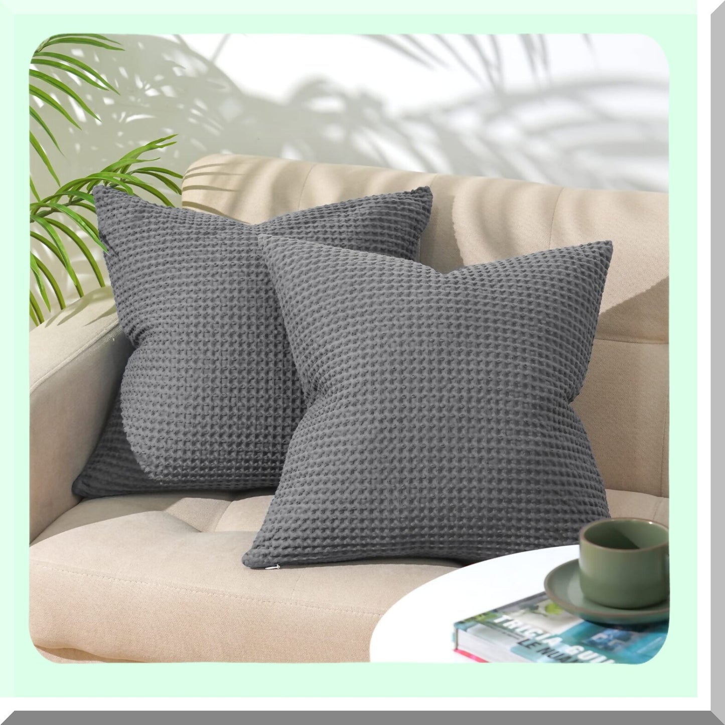 Luxury Charcoal Grey Waffle Weave Pillow Covers - Set of 2 | Elegant 18" x 18" Decorative Cotton Throw Pillow Cases for Couch, Sofa, Bed | No Insert Included