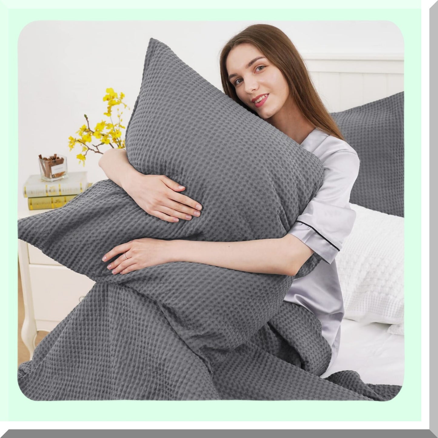 Luxury Charcoal Grey Waffle Weave Pillow Covers - Set of 2 | Elegant 18" x 18" Decorative Cotton Throw Pillow Cases for Couch, Sofa, Bed | No Insert Included