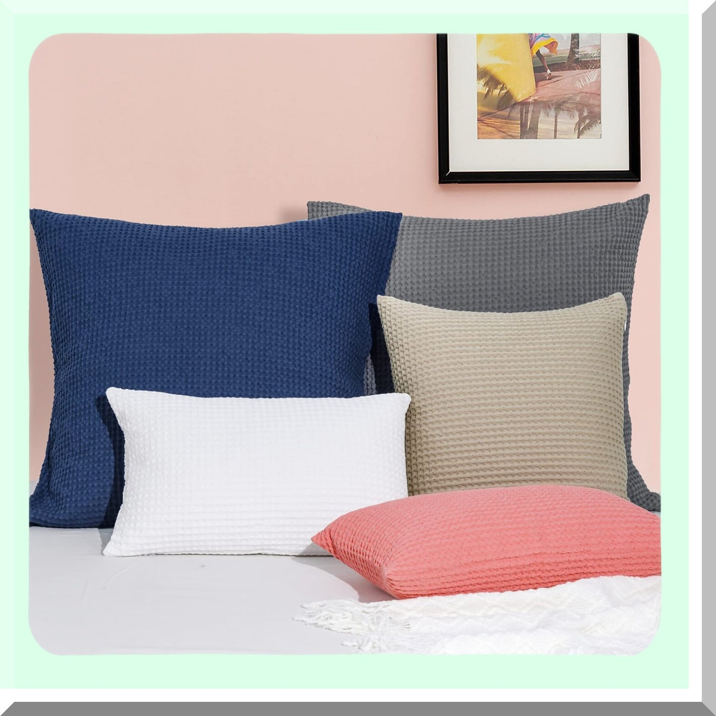 Luxury Charcoal Grey Waffle Weave Pillow Covers - Set of 2 | Elegant 18" x 18" Decorative Cotton Throw Pillow Cases for Couch, Sofa, Bed | No Insert Included