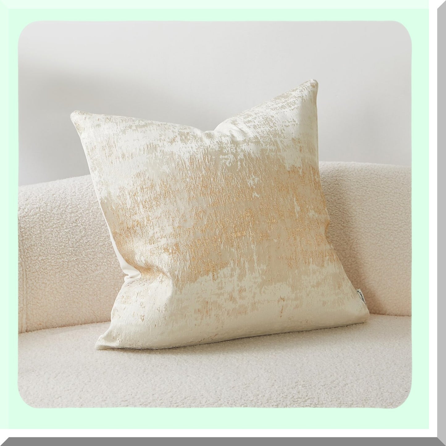 Golden Glitter Sparkle Cushion Cover - Soft Beige Square Pillowcase for Couch, Bed, Chair - Decorative Throw Pillow Cover - Cream Beige - 18x18 inches