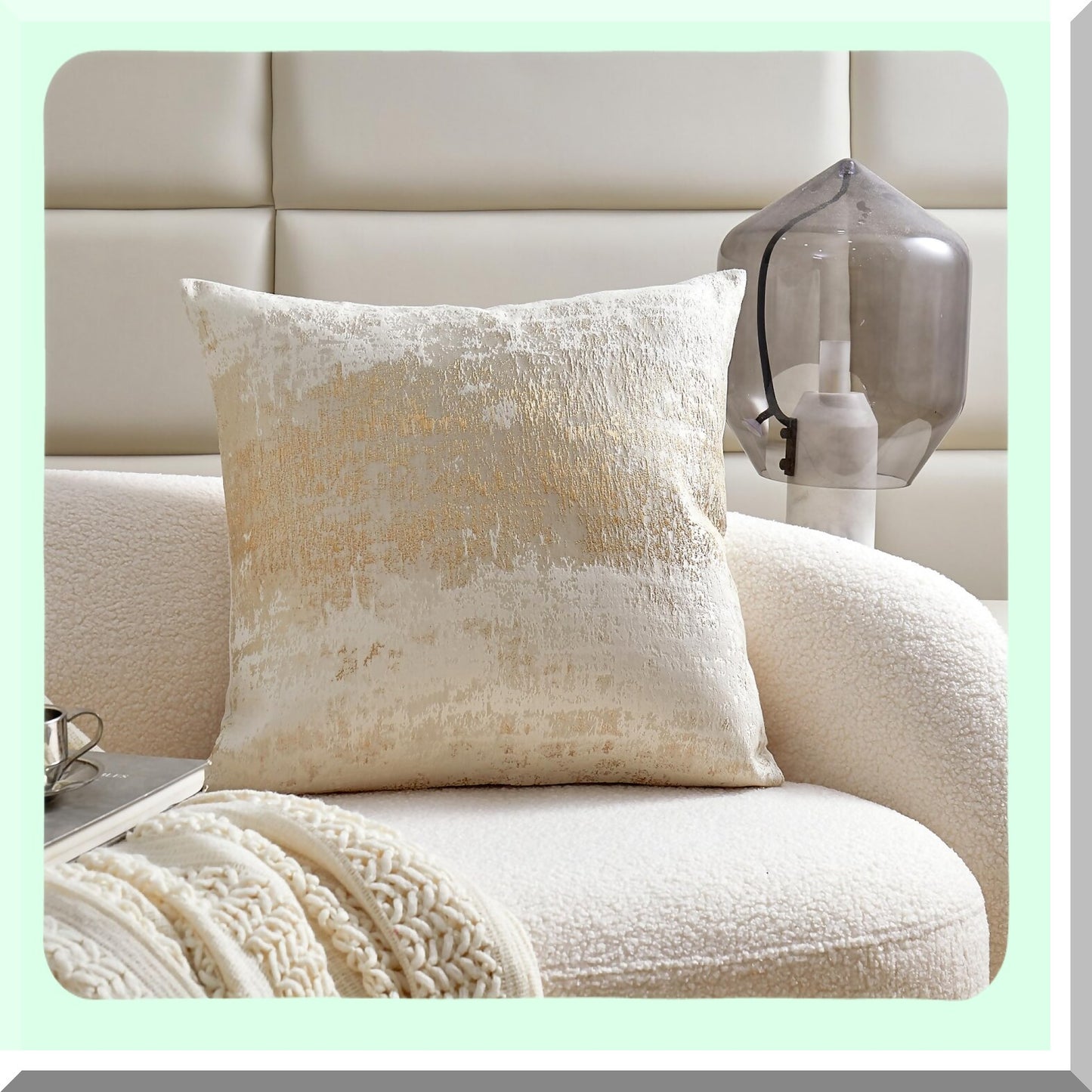 Golden Glitter Sparkle Cushion Cover - Soft Beige Square Pillowcase for Couch, Bed, Chair - Decorative Throw Pillow Cover - Cream Beige - 18x18 inches