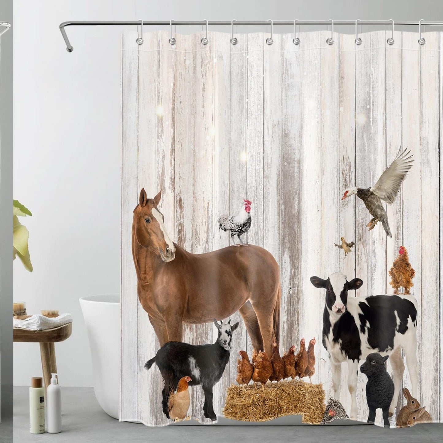 Farm Shower Curtain Decor Rustic Wooden Wall 60x72 inches
