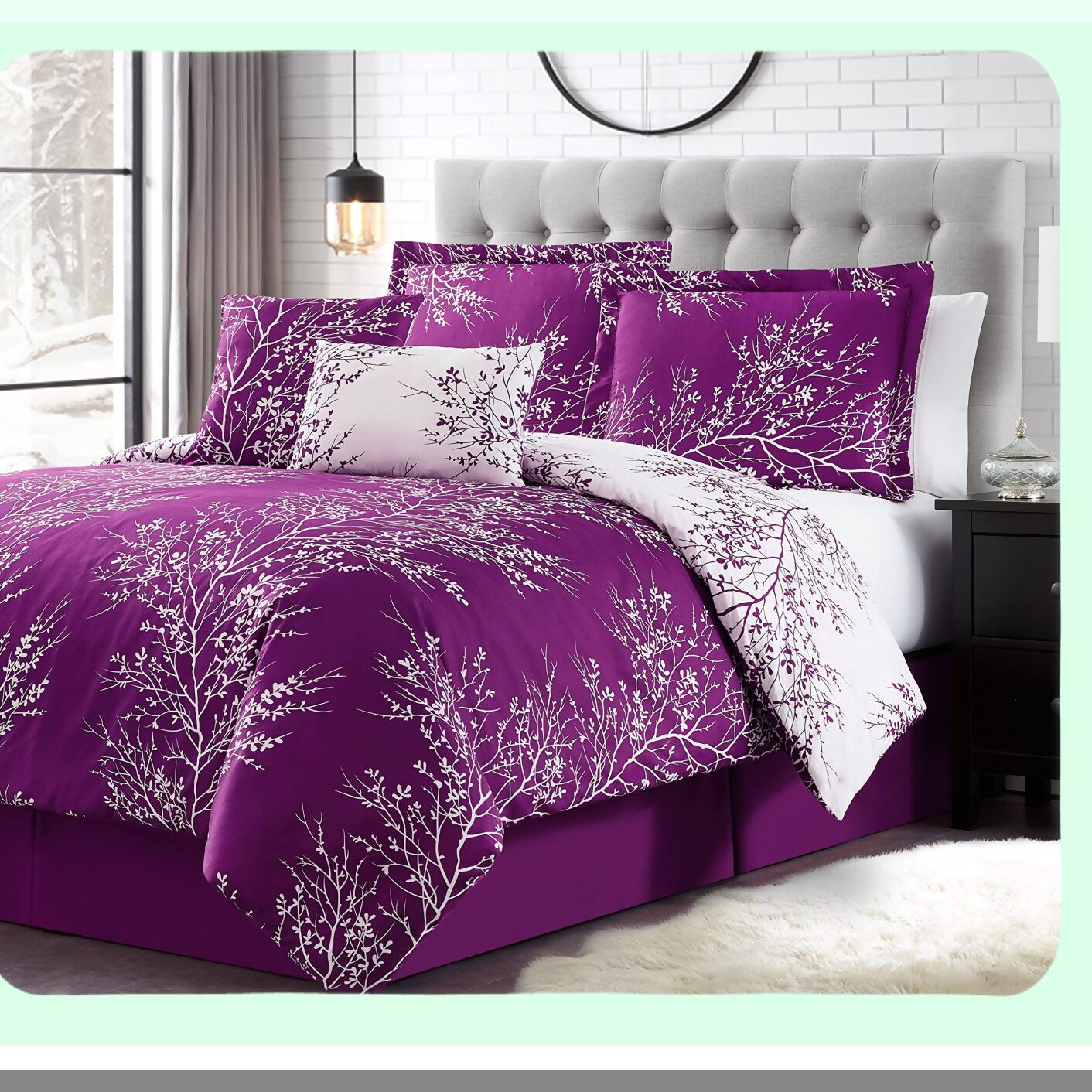 DeepSleep Foliage Comforter Set - 5pc Twin Bedding Set with Pillow Shams - Cozy Microfiber Bedding - Purple Twin Comforter Set