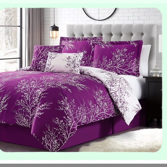 DeepSleep Foliage Comforter Set - 5pc Twin Bedding Set with Pillow Shams - Cozy Microfiber Bedding - Purple Twin Comforter Set