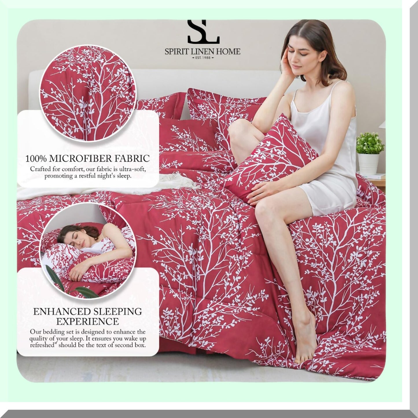 DeepSleep Foliage Comforter Set - 5pc Twin Bedding Set with Pillow Shams - Cozy Microfiber Bedding - Purple Twin Comforter Set