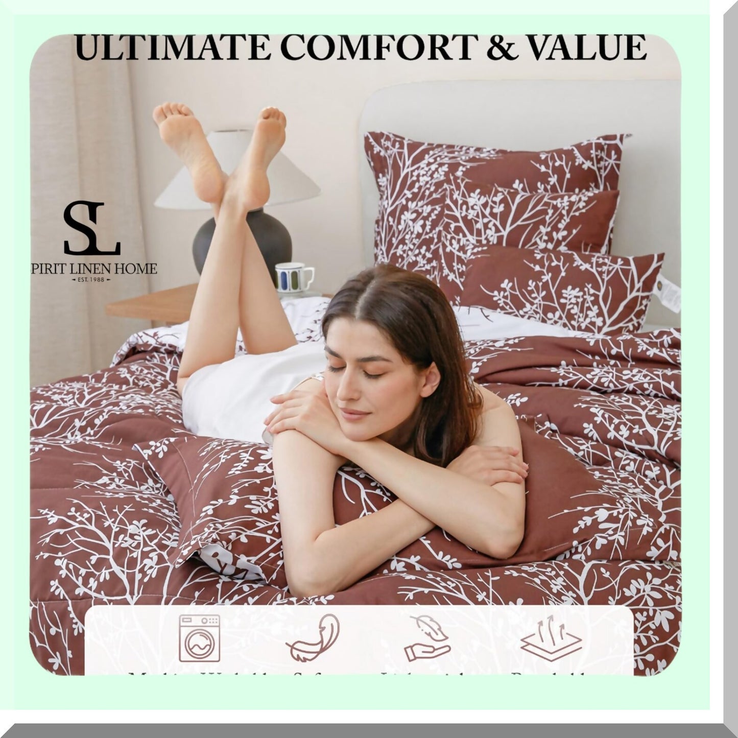 DeepSleep Foliage Comforter Set - 5pc Twin Bedding Set with Pillow Shams - Cozy Microfiber Bedding - Purple Twin Comforter Set