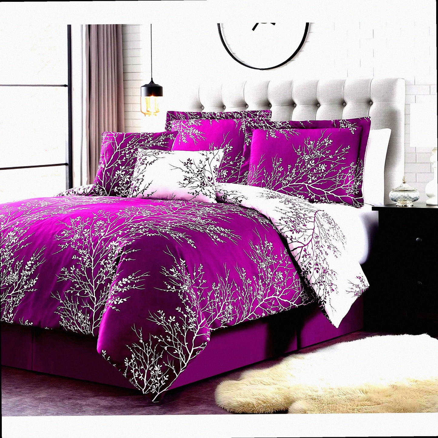 DeepSleep Foliage Comforter Set - 5pc Twin Bedding Set with Pillow Shams - Cozy Microfiber Bedding - Purple Twin Comforter Set