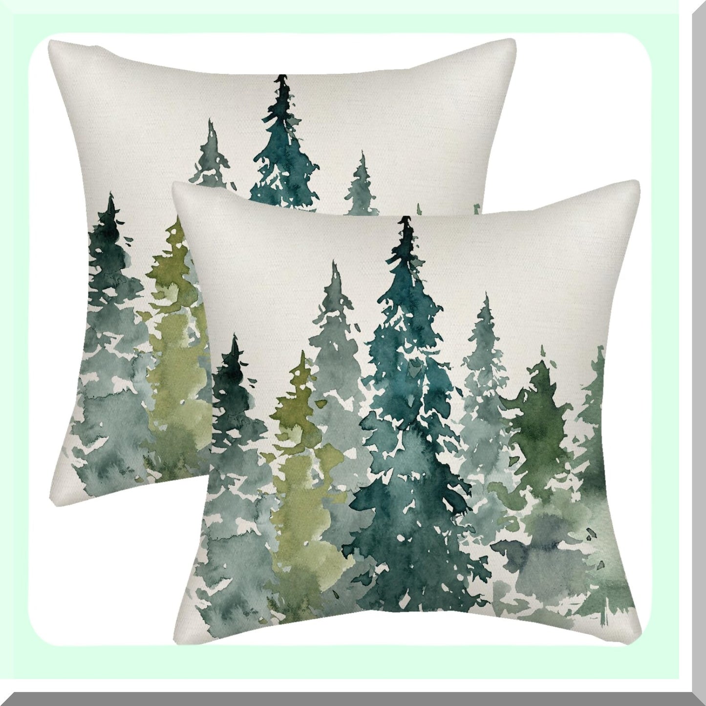 Nature's Serenity Sage Green Tree Pillow Covers - Set of 2 20x20 Watercolor Forest Decor Throw Pillows. Indoor Outdoor Decorative Cushion Cases for Couch, Sofa, Bed Winter Decorations.