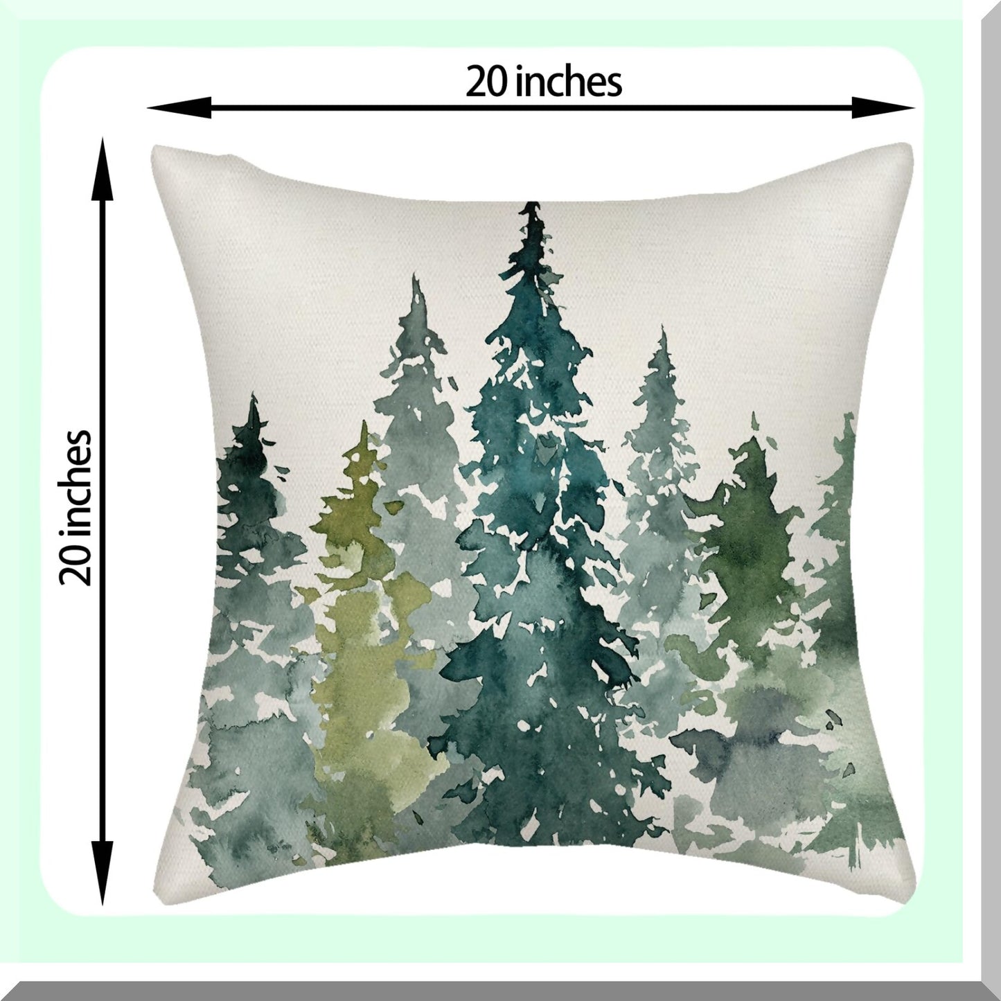 Nature's Serenity Sage Green Tree Pillow Covers - Set of 2 20x20 Watercolor Forest Decor Throw Pillows. Indoor Outdoor Decorative Cushion Cases for Couch, Sofa, Bed Winter Decorations.