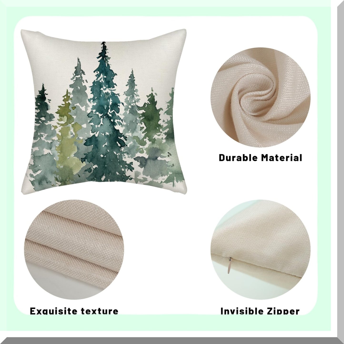 Nature's Serenity Sage Green Tree Pillow Covers - Set of 2 20x20 Watercolor Forest Decor Throw Pillows. Indoor Outdoor Decorative Cushion Cases for Couch, Sofa, Bed Winter Decorations.
