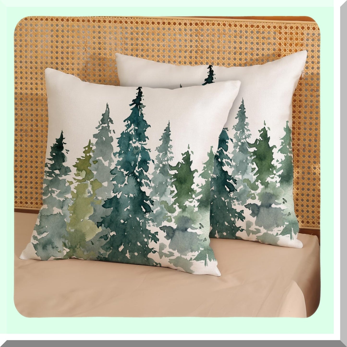 Nature's Serenity Sage Green Tree Pillow Covers - Set of 2 20x20 Watercolor Forest Decor Throw Pillows. Indoor Outdoor Decorative Cushion Cases for Couch, Sofa, Bed Winter Decorations.