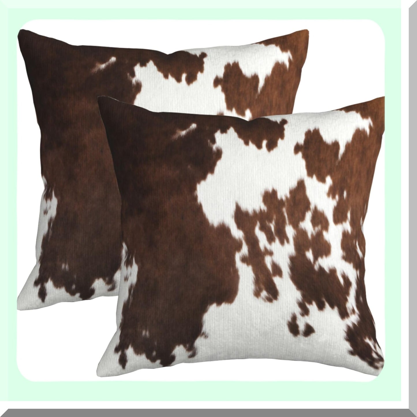 Cowhide Farmhouse Pillow Covers - Set of 2 Western Cow Print Throw Pillows 18x18 inch Decorative Cushion Cover for Couch Bed Sofa Decor - Brown Animal Pillow Case