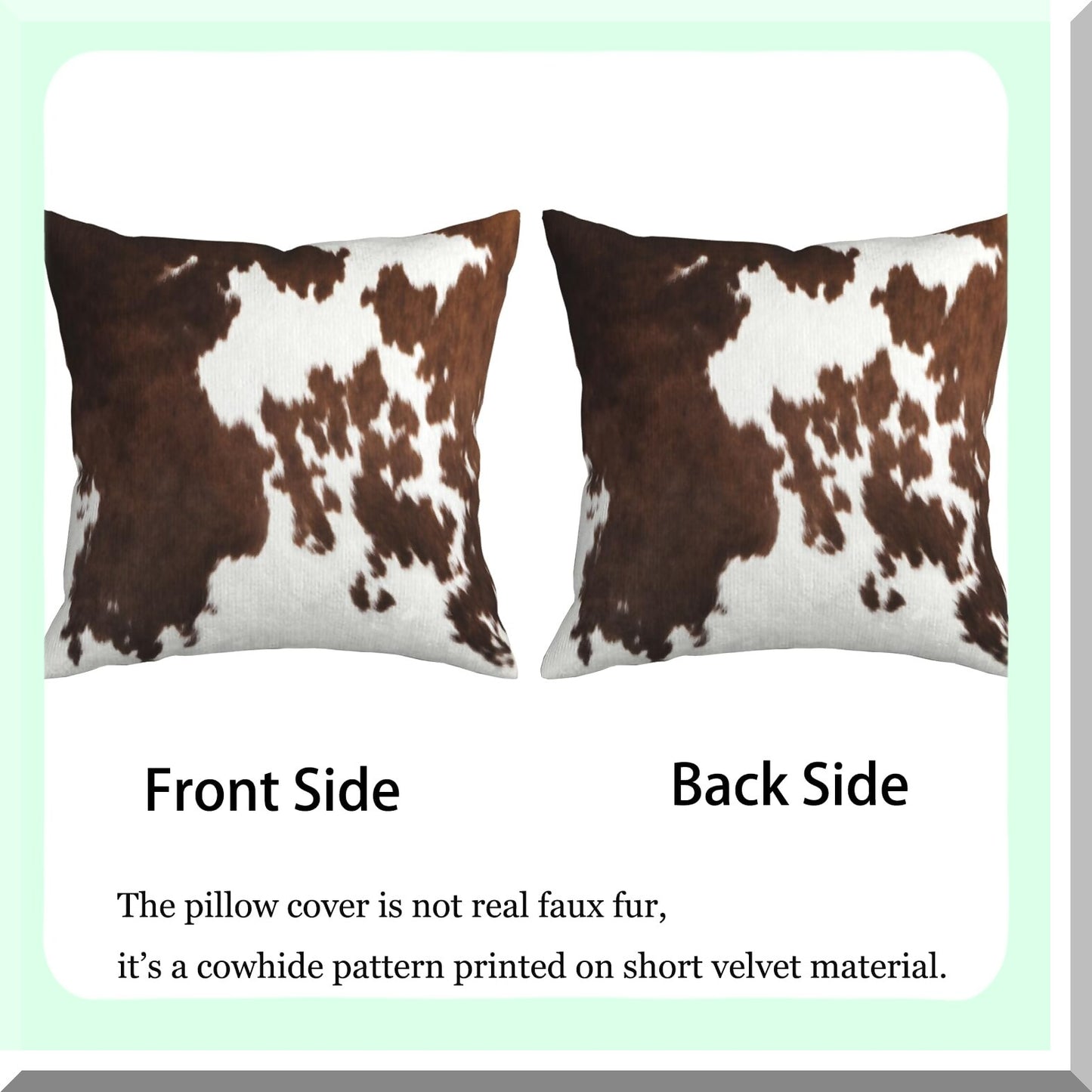 Cowhide Farmhouse Pillow Covers - Set of 2 Western Cow Print Throw Pillows 18x18 inch Decorative Cushion Cover for Couch Bed Sofa Decor - Brown Animal Pillow Case