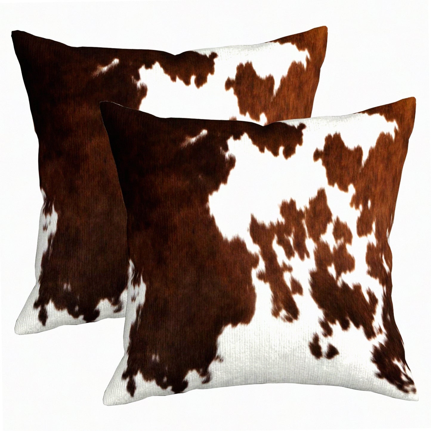 Cowhide Farmhouse Pillow Covers - Set of 2 Western Cow Print Throw Pillows 18x18 inch Decorative Cushion Cover for Couch Bed Sofa Decor - Brown Animal Pillow Case