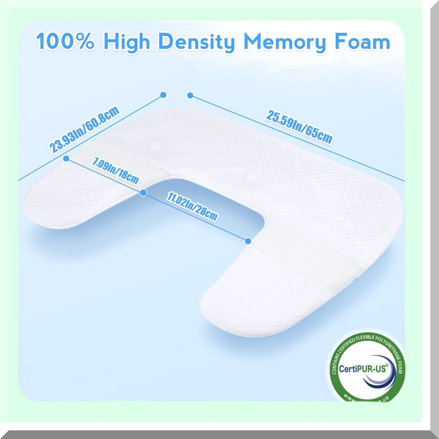 ErgoRest Side Sleeper Memory Foam Pillowcase - Odorless U-Shaped Orthopedic Support for White Bed. Wake up refreshed and pain-free!