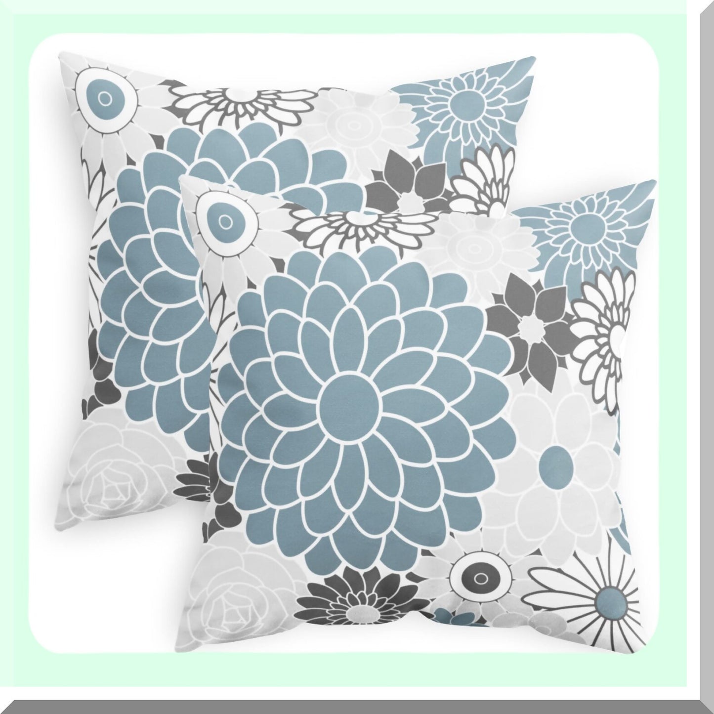 Blooming Dahlia Floral Throw Pillow Covers - Cozy Fleece Cushion Cases for Couch Bed Sofa - Farmhouse Decor Pack of 2 - 18 X 18 Inches Smoke Blue Grey