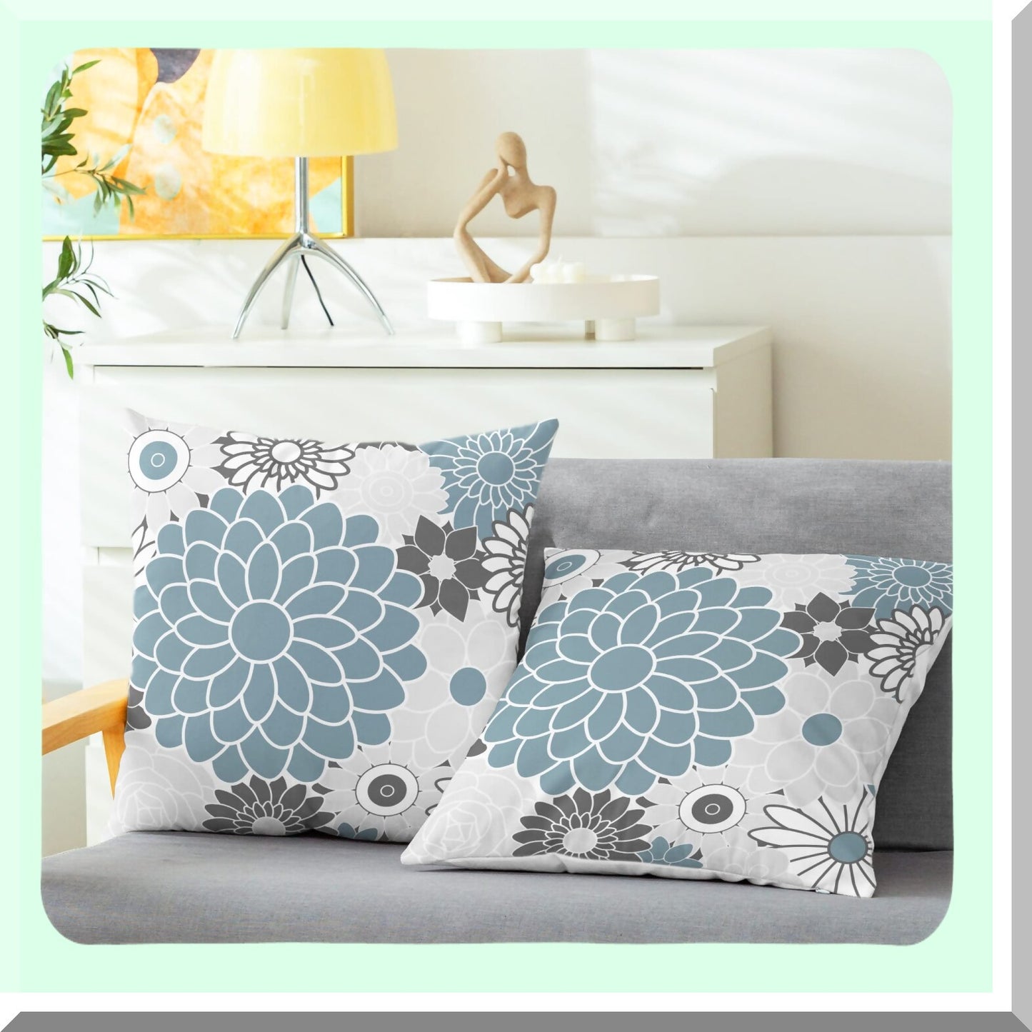 Blooming Dahlia Floral Throw Pillow Covers - Cozy Fleece Cushion Cases for Couch Bed Sofa - Farmhouse Decor Pack of 2 - 18 X 18 Inches Smoke Blue Grey